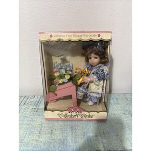 Vintage Classic Treasures 1990's Bisque Porcelain Doll with Wheelbarrow NIB
